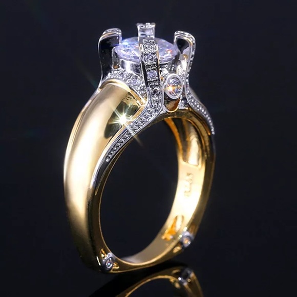 New Unisex Yellow Gold Plated Diamond Ring - Picture 7 of 7
